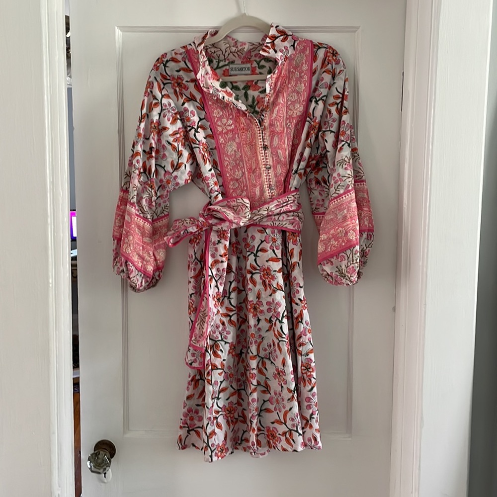 Sue Sartor Paloma/Flounce shorty dress in Pink Kumquat